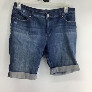 Natural Reflections Womens Dark Wash Distressed Bermuda Denim Shorts Size 12